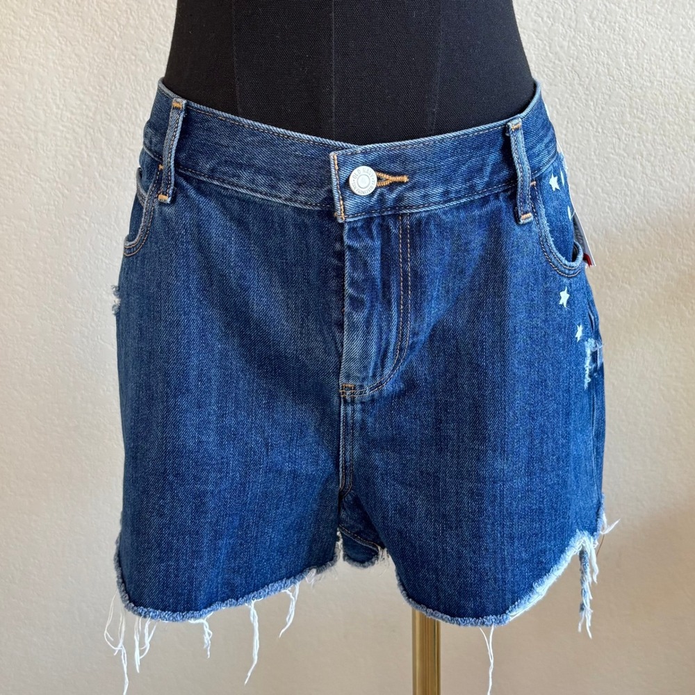 NWT Old Navy Boyfriend Cut-off Shorts Star Embroidered Distressed Denim Sz 14